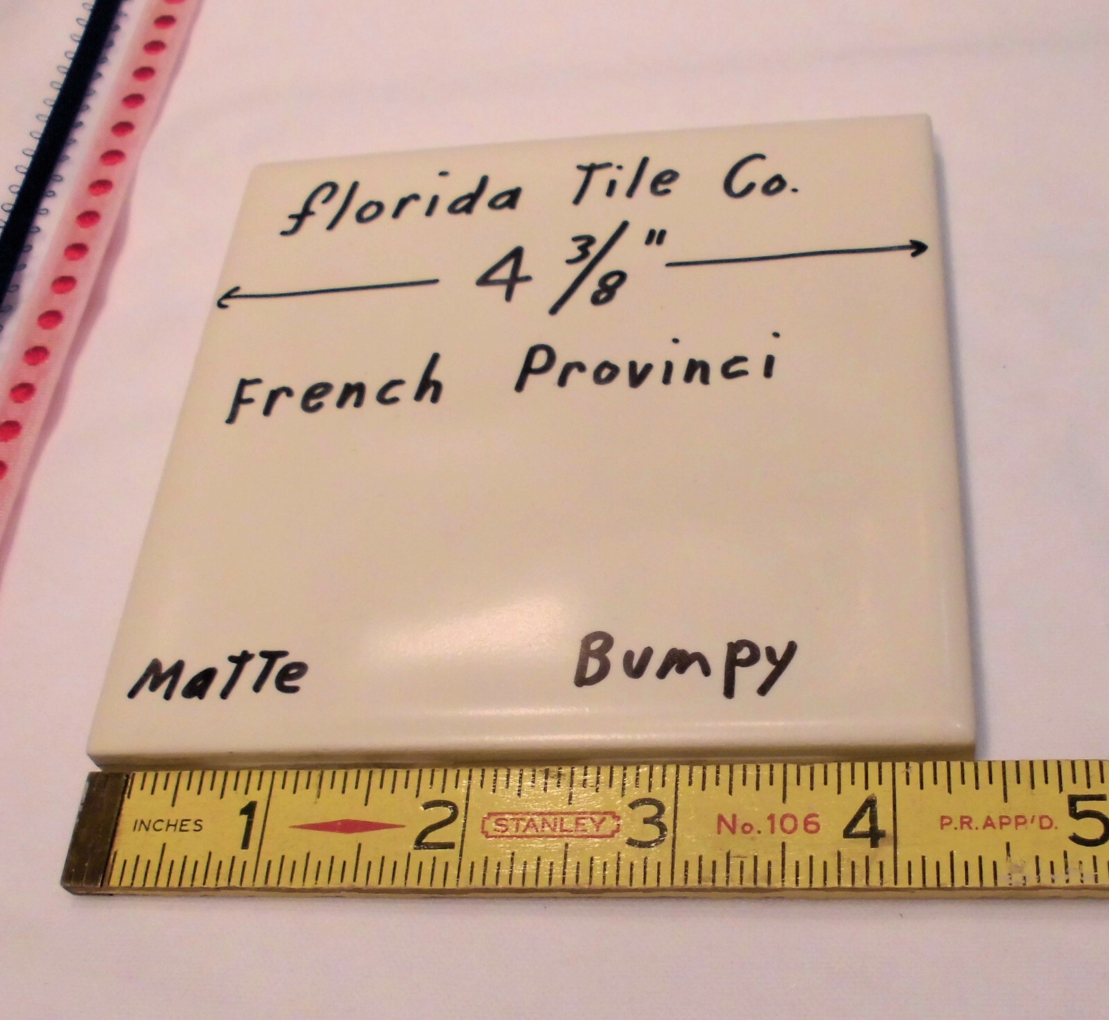 1 pc. French Provincial -Off White: Bumpy Matte Ceramic Tile 4-3/8″ Florida Co.