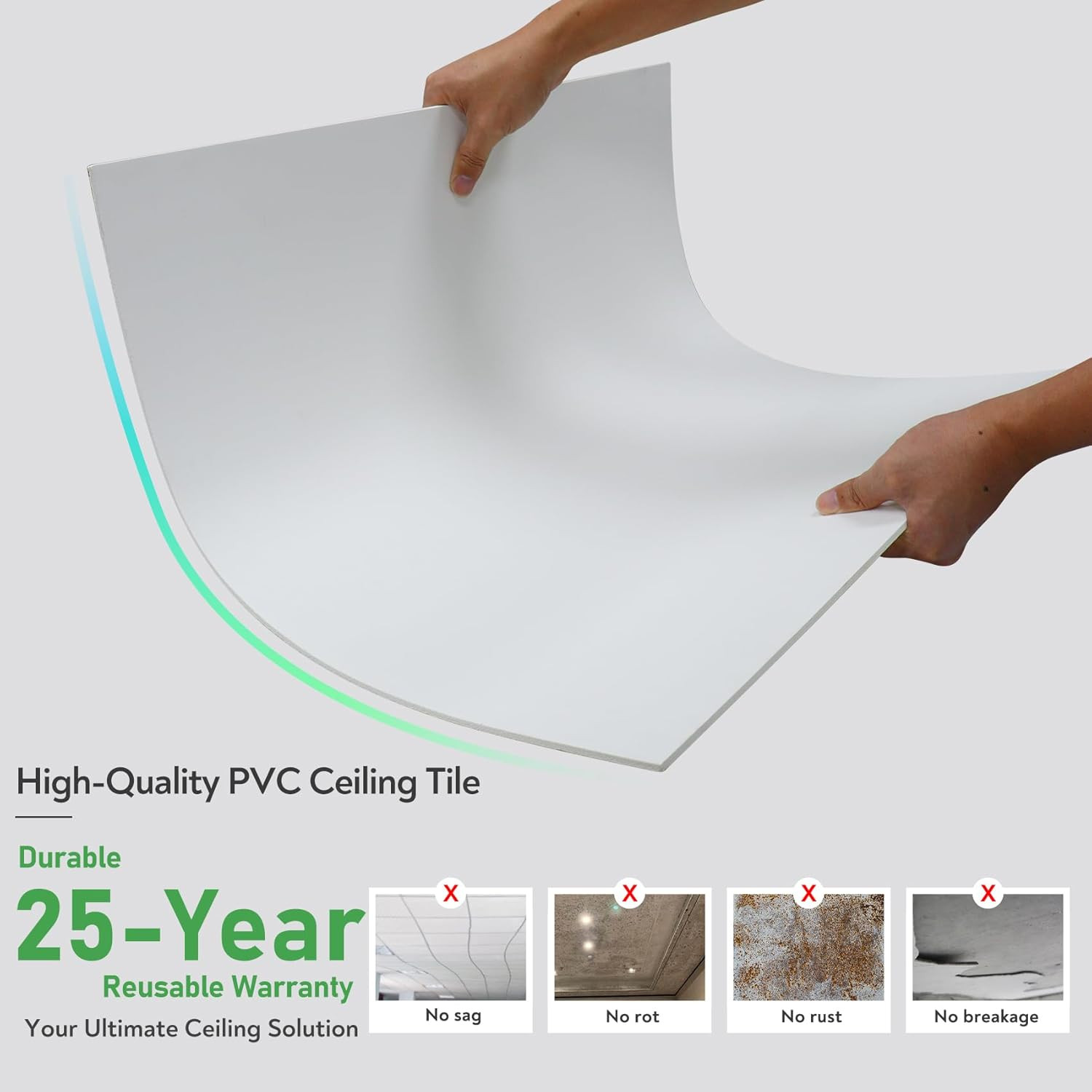 Smooth Drop Ceiling Tiles 2Ft X 2Ft, PVC Ceiling Tile 24 X 24In – Waterproof, Fi