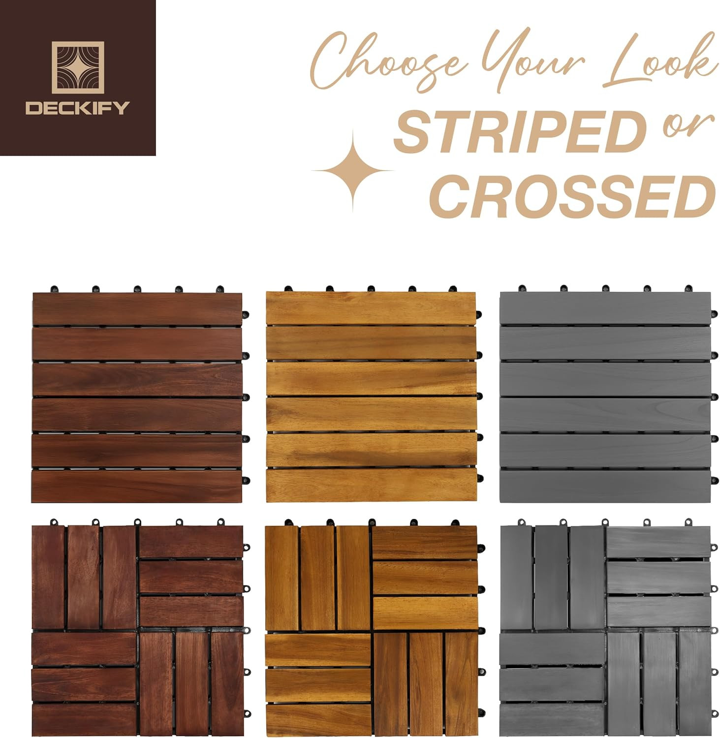 9Pcs Premium Acacia Wood Interlocking Patio Deck Tiles, 12 X 12 X 0.9 Inch Outdo