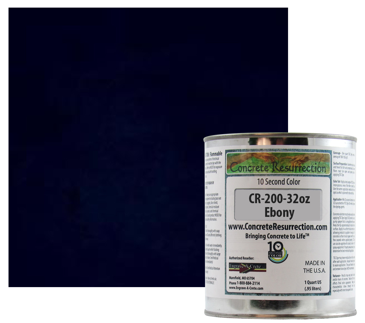 Fast Drying Concrete Stain-Professional-Easy to Use 100-150sq ft Ebony (Black)