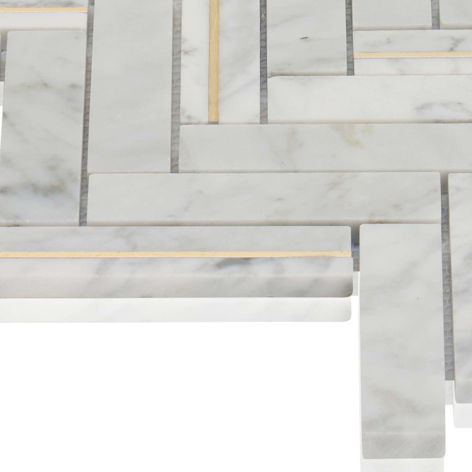 Carrara White Marble Stone Gold Metal Inlay Herringbone Kitchen Tile Backsplash