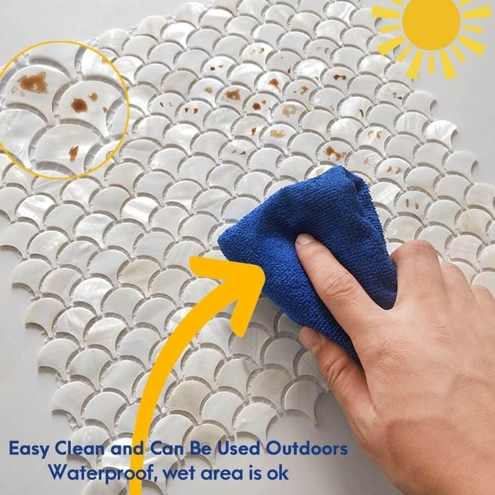Modern Fish Scale Backsplash Tiles – Pack of 6 Water-Resistant Shell Sheets