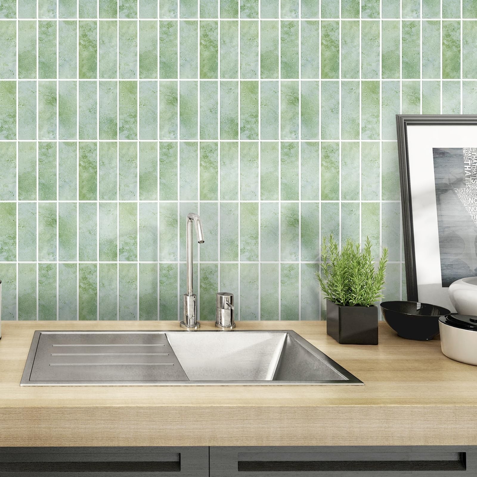 Green Peel and Stick Backsplach Tile, 12″x12″ Back Splash Stick on Tiles for …