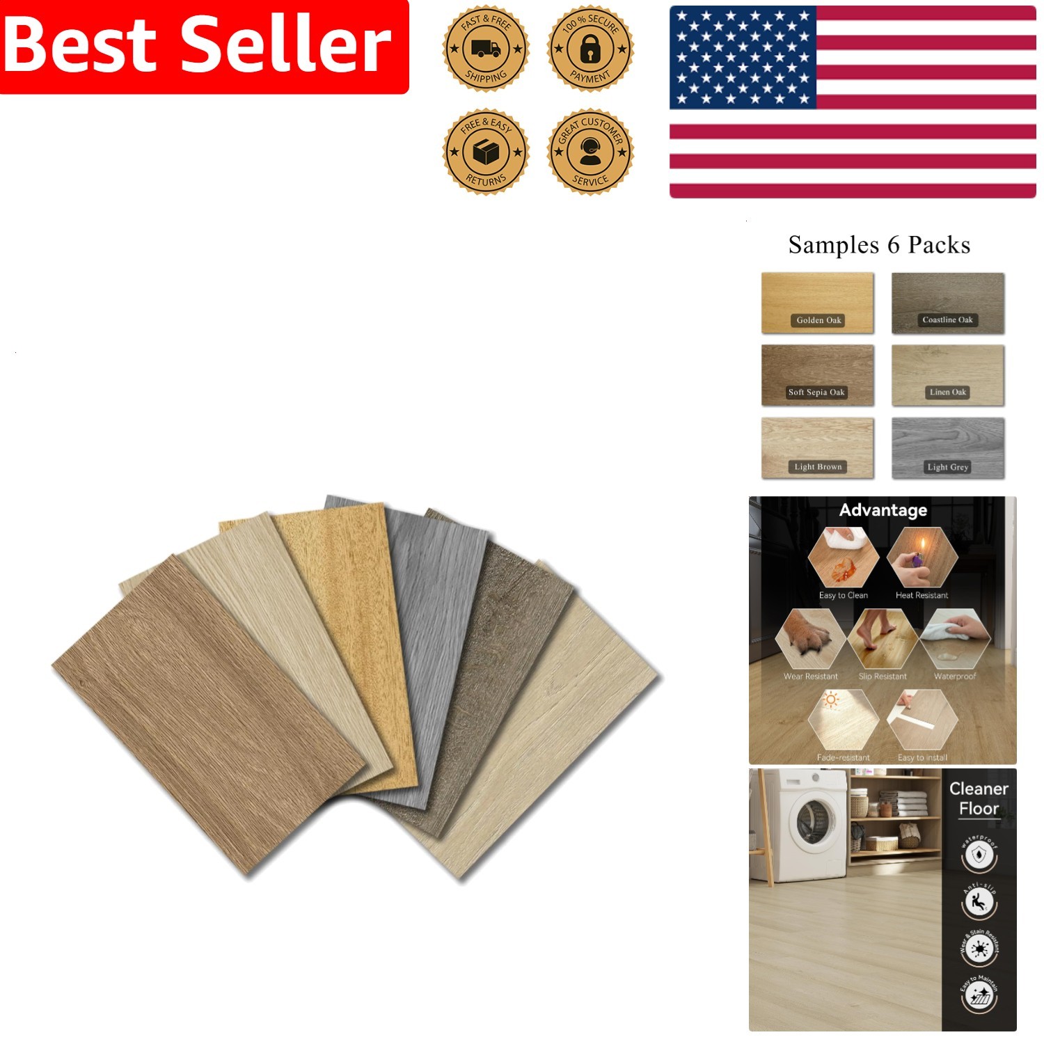 Modern Vinyl Floor Planks Self Adhesive Residential Waterproof Wood Pack 6x