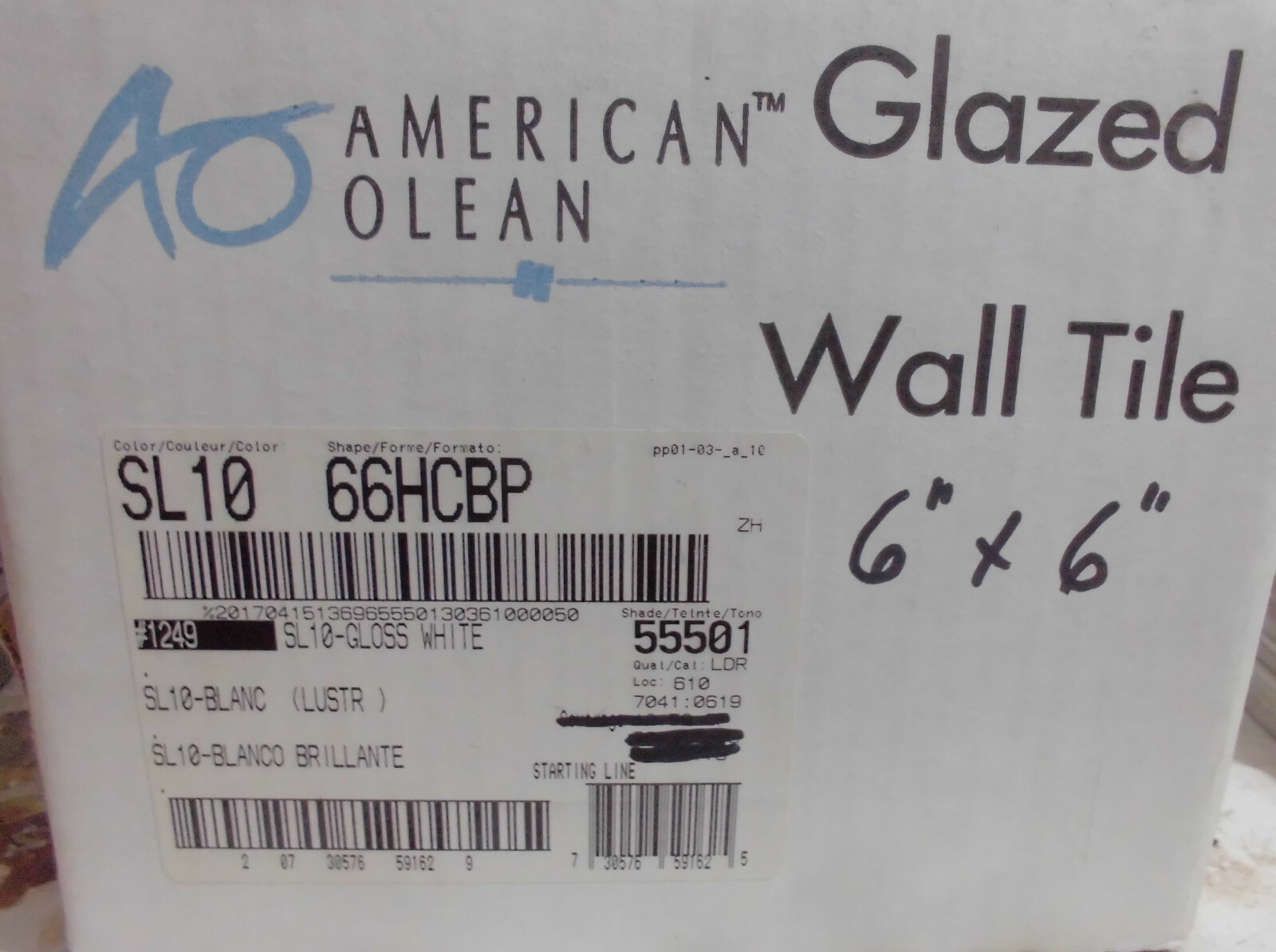 1 pc. *Gloss White #SL10* Ceramic Tile; 6″ X 6″ American Olean “Starting Line”