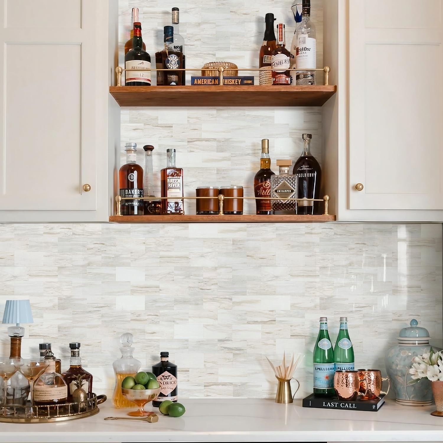 STICKGOO 10-Sheets Subway Tile Peel and Stick Backsplash – Polished Beige Marble