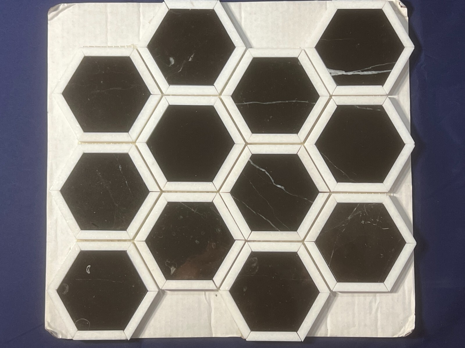 S43 East White Nero Marguia Marble Hexagon Mosaic Tile Kitchen Bathroom Polished