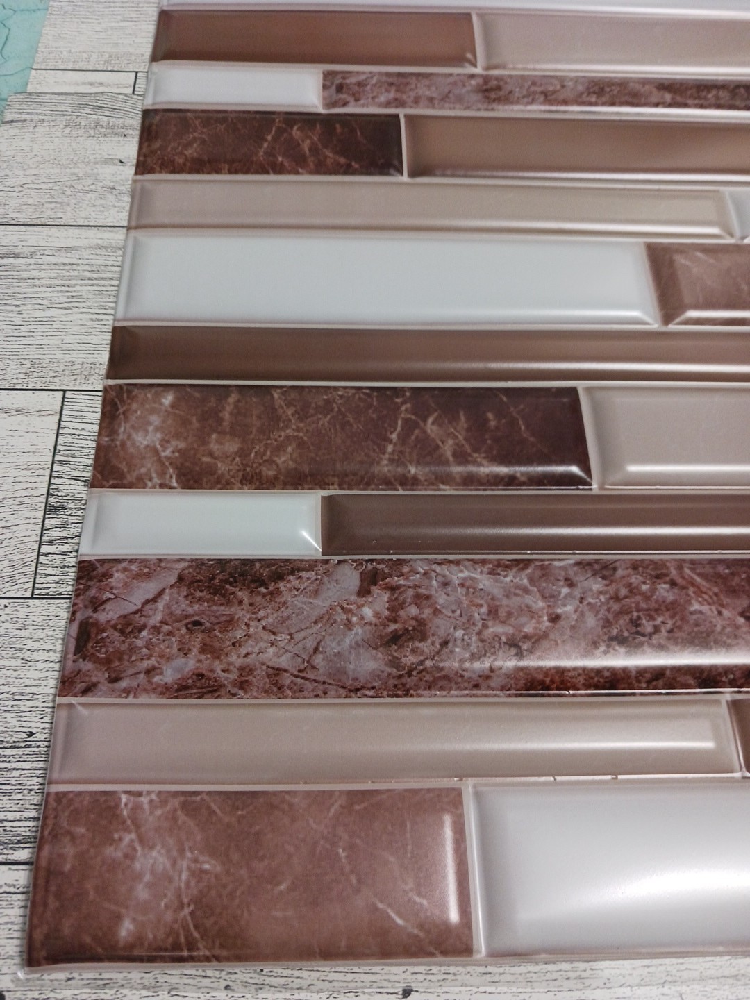 Wall tiles 10 piece dimentional brown beige white pattern 12″ x 12″ adhesive NEW