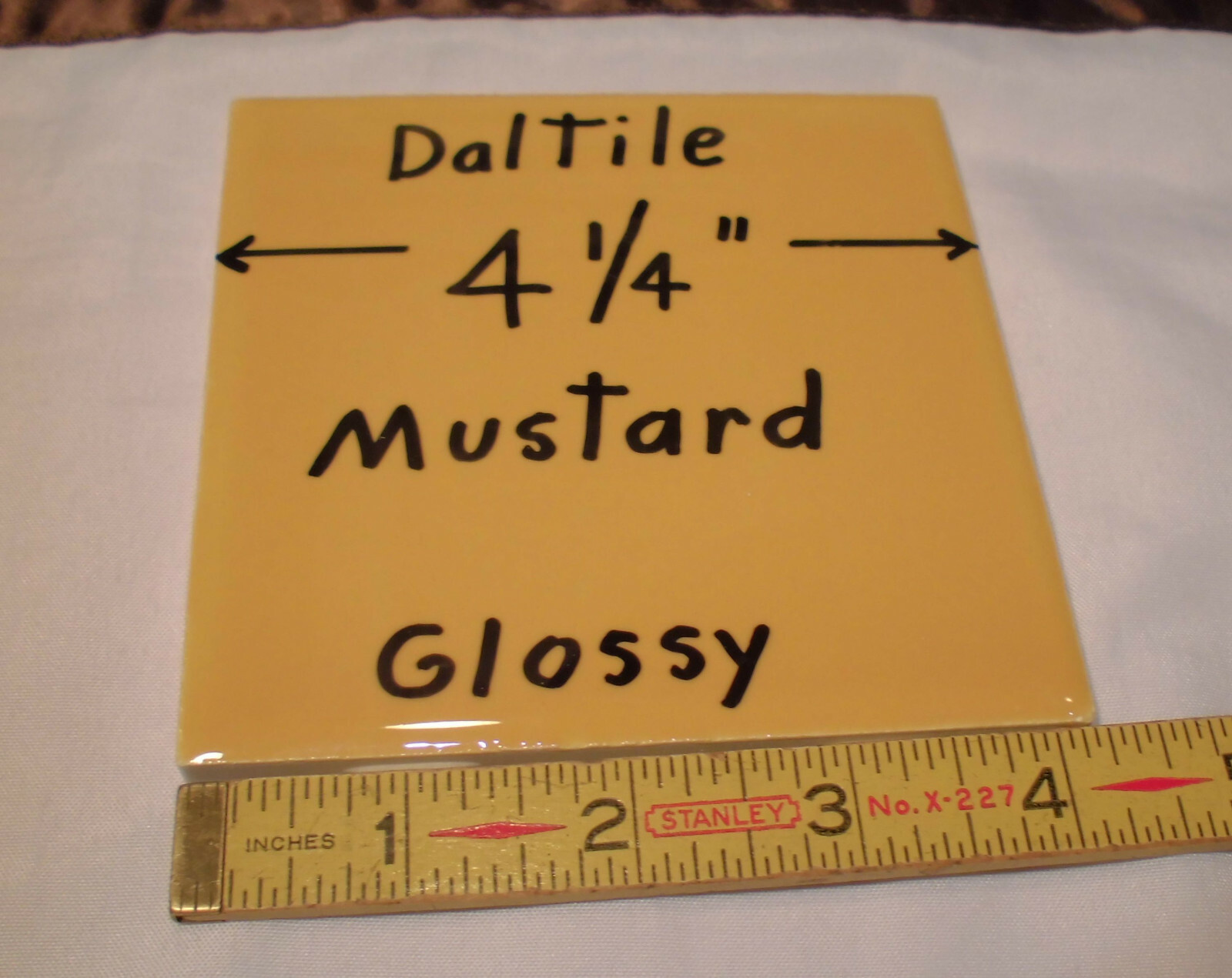 1 pc. *Mustard* Glossy Ceramic Tile by Daltile; 4-1/4″ New Stock, Yellow-Gold