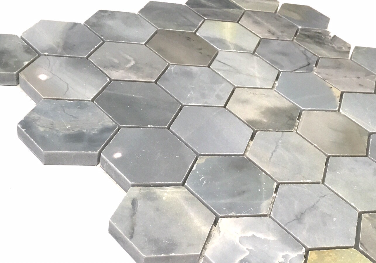 Genoa Blue 2″ Hexagon Polished Marble Mosaic Wall And Floor Tile Backsplash Bath