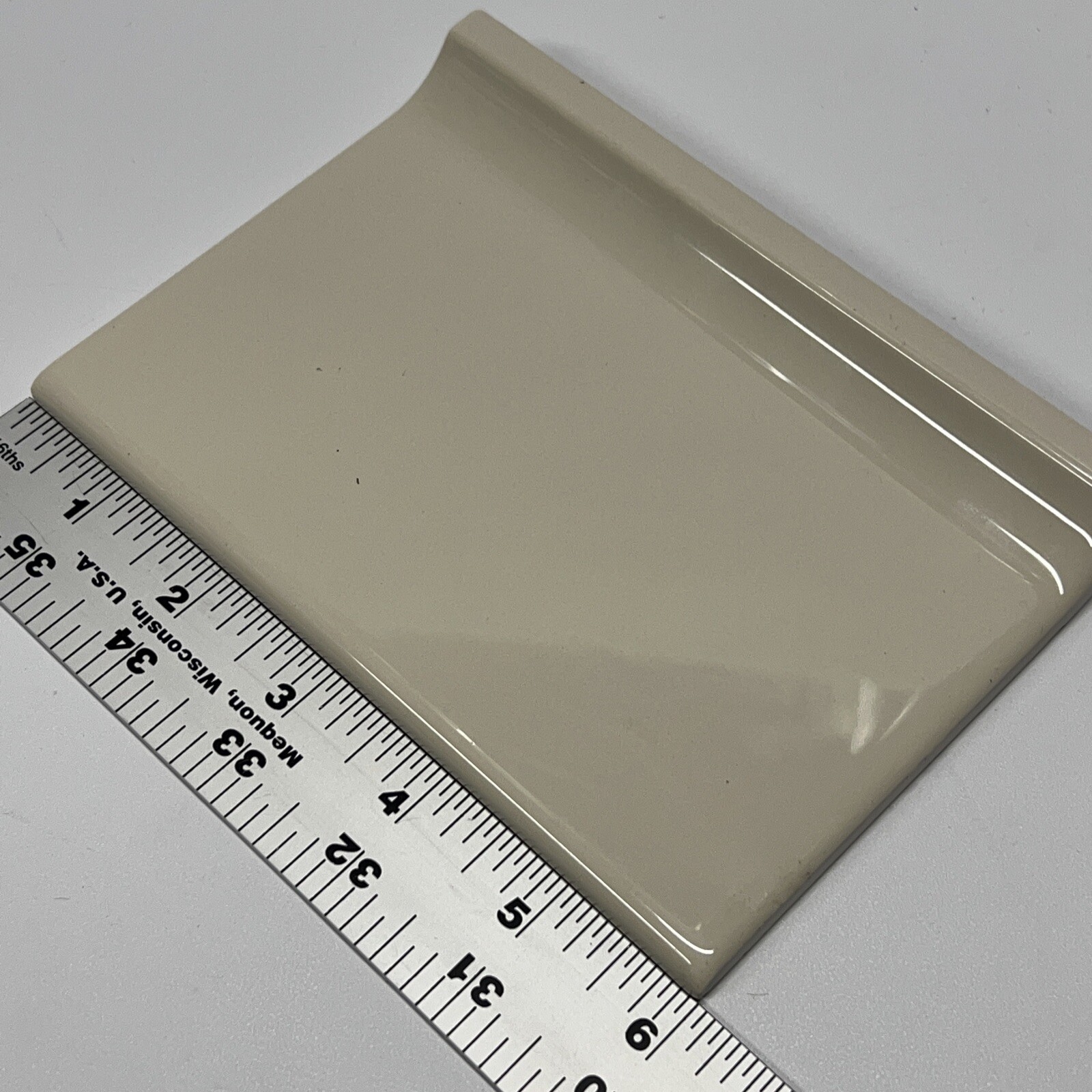 Light Tan Ceramic Tile Vintage FT Mid Century Modern 4 1/4 x 6 Edge Lip Tile