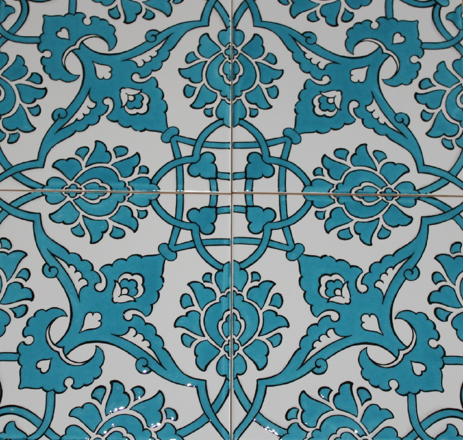 Turquoise Blue 16″x16″ Turkish Ottoman Iznik Floral Pattern Ceramic Tile Set