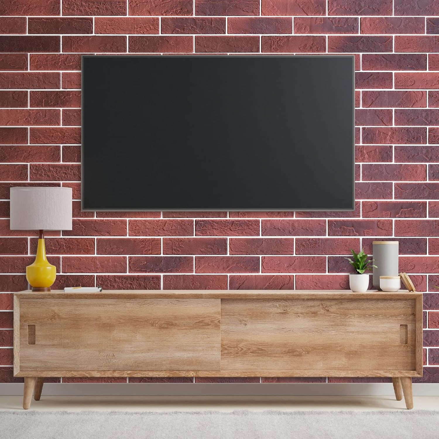 100 Vintage Red 3D Faux Brick Wall Tiles for Home Decor (14.2 Sq Ft)