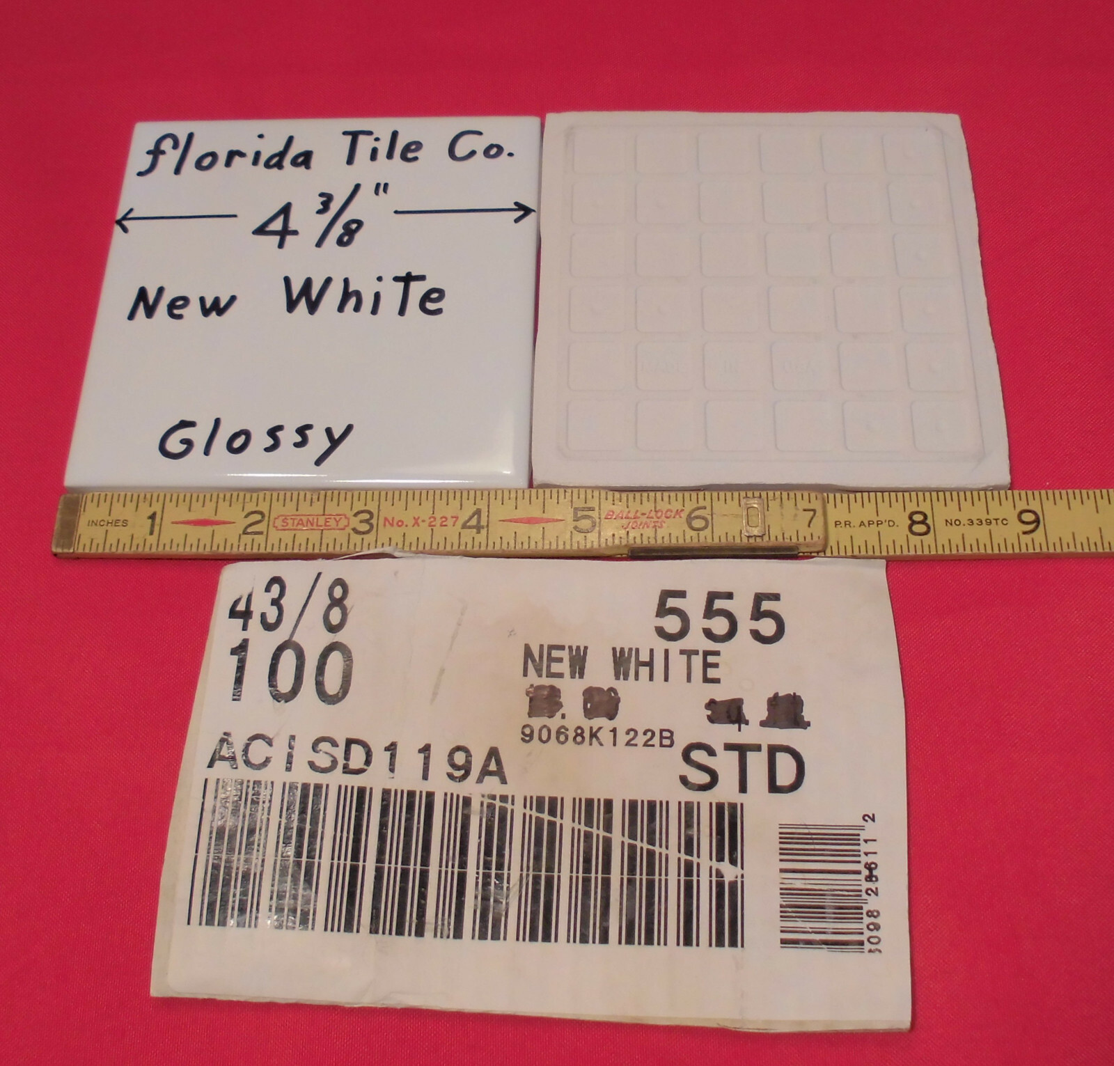 1 pc. 4-3/8″ *New White #100* Glossy Ceramic Wall Tile by florida Co. NOS