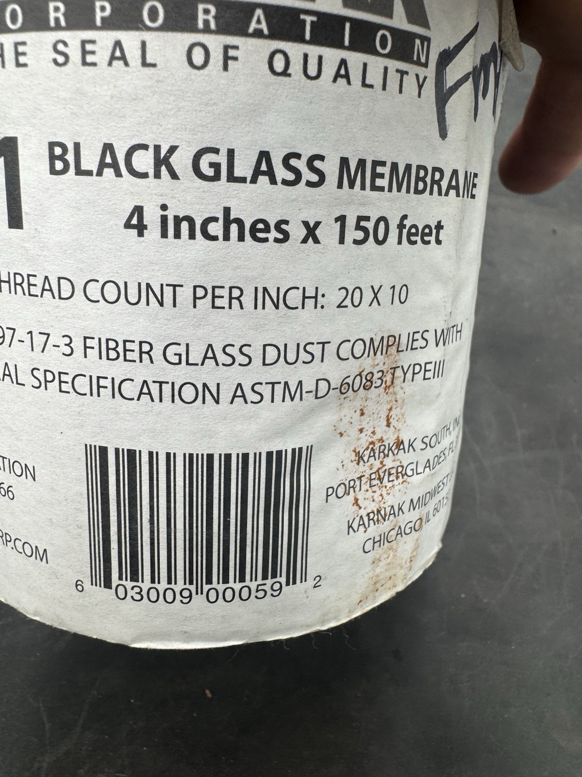 Karnak Corporation #31 Black Fiberglass Water-proofing Membrane 4″ x 150′ roll