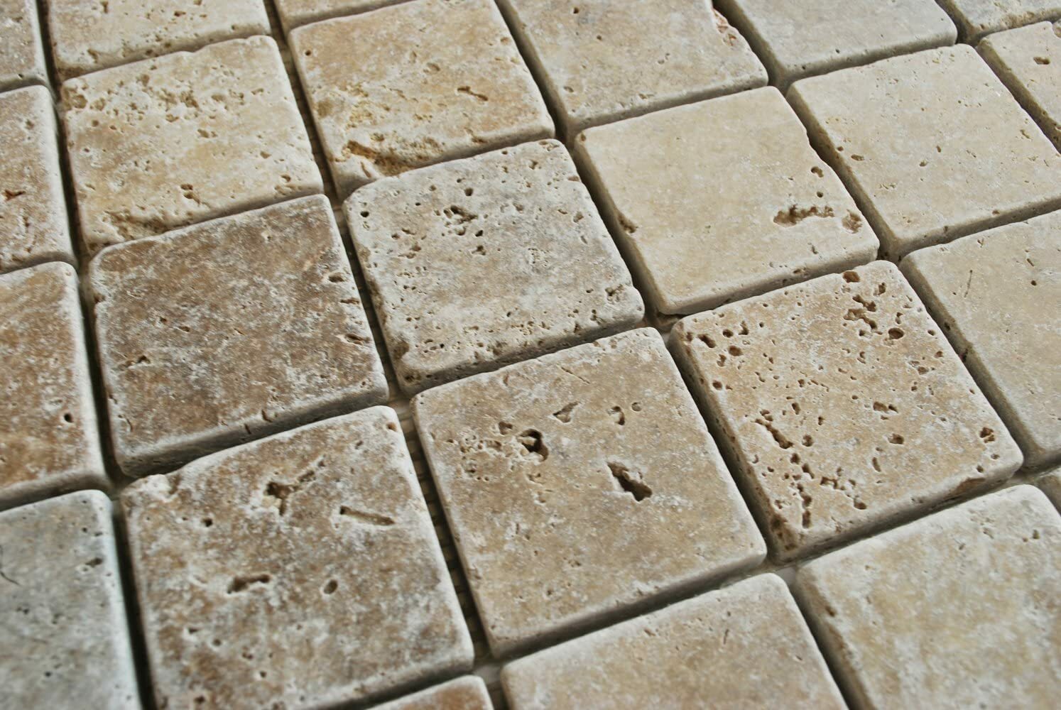 2×2 Walnut Tumbled Aged Travertine Mosaic Tile Wall Floor