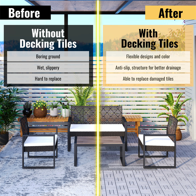 12″x12” Interlocking Deck Tiles Checker Pattern Acacia Wood Outdoor Flooring