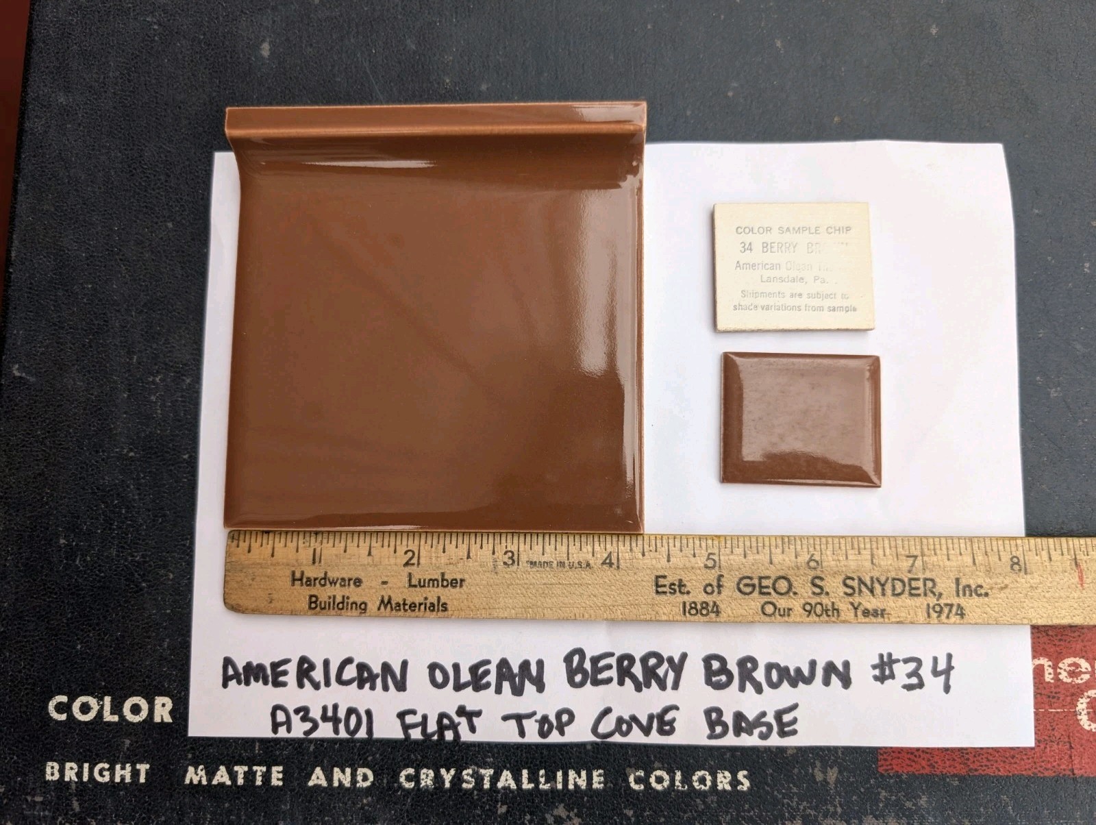 2 pcs 4-1/4″ Ceramic Tile Cove base A3401 34 Berry Brown American Olean Gloss