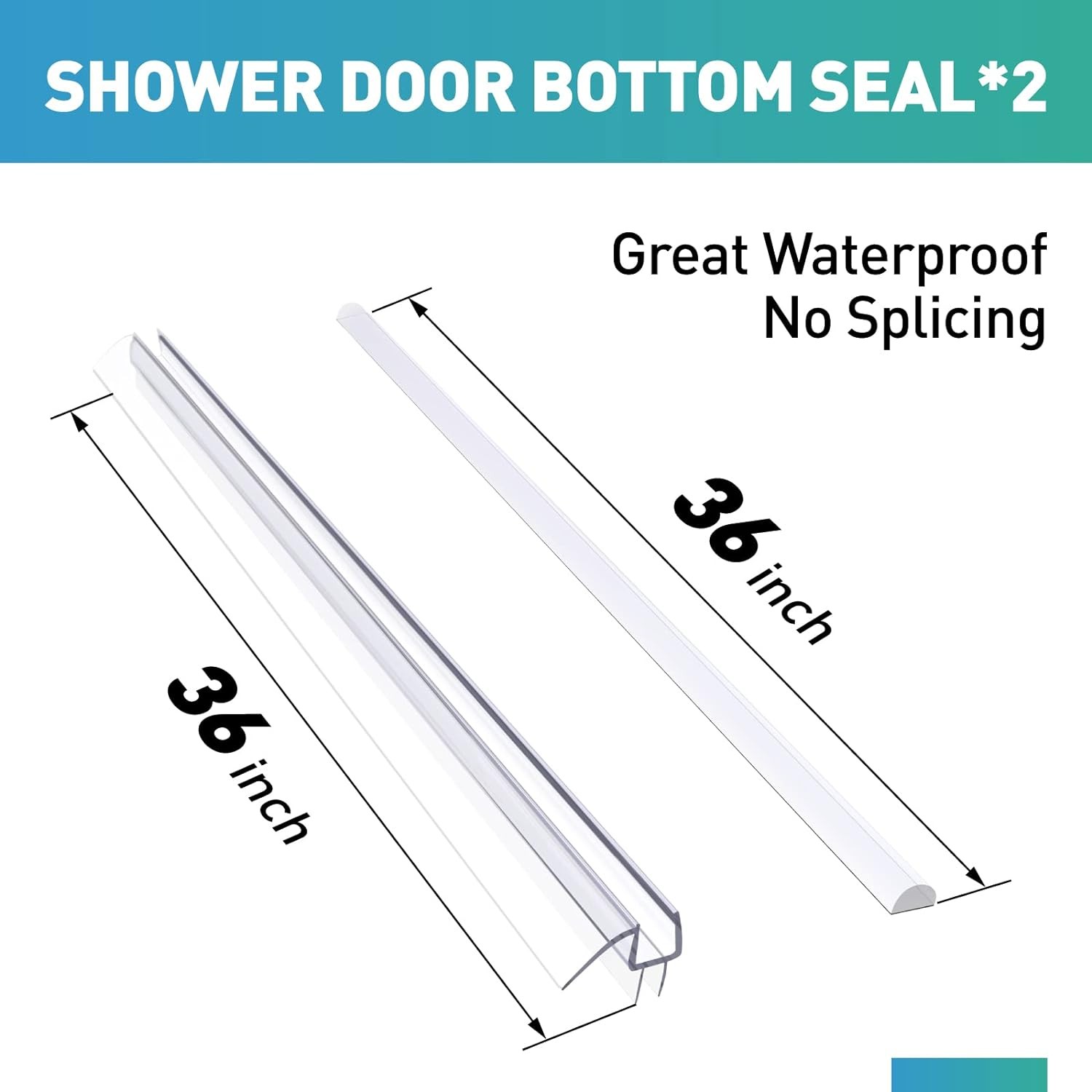 Shower Door Bottom Seal, 2 PCS 3/8″ x 36″ 2PCS Sweep-3/8, Clear