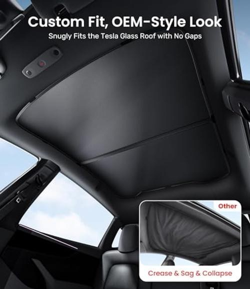 Upgraded Tesla Model Y Sunshade Roof [Snap-On, Model Y (2020-2025) Black