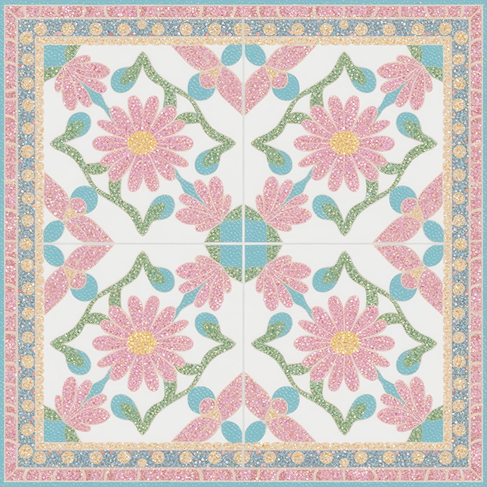 10PCS 12×12 Inch Pink and Blue Floral Design Floor Tiles Peel and Stick Remov…