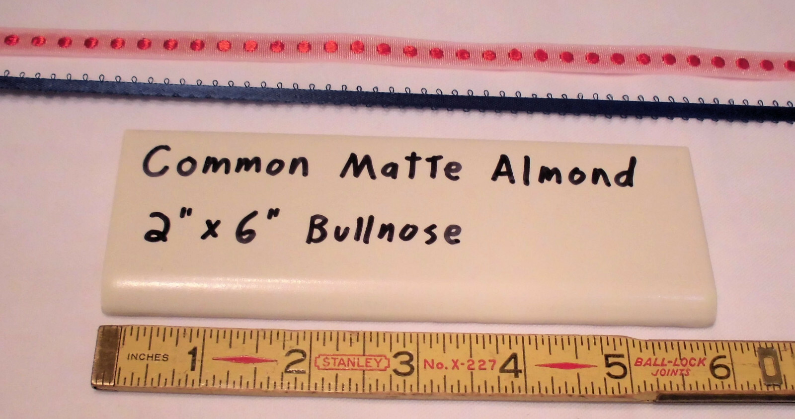 1 pc. Vintage Ceramic Bullnose Tile 2” X 6” *Matte Almond* Flat-Surface Type