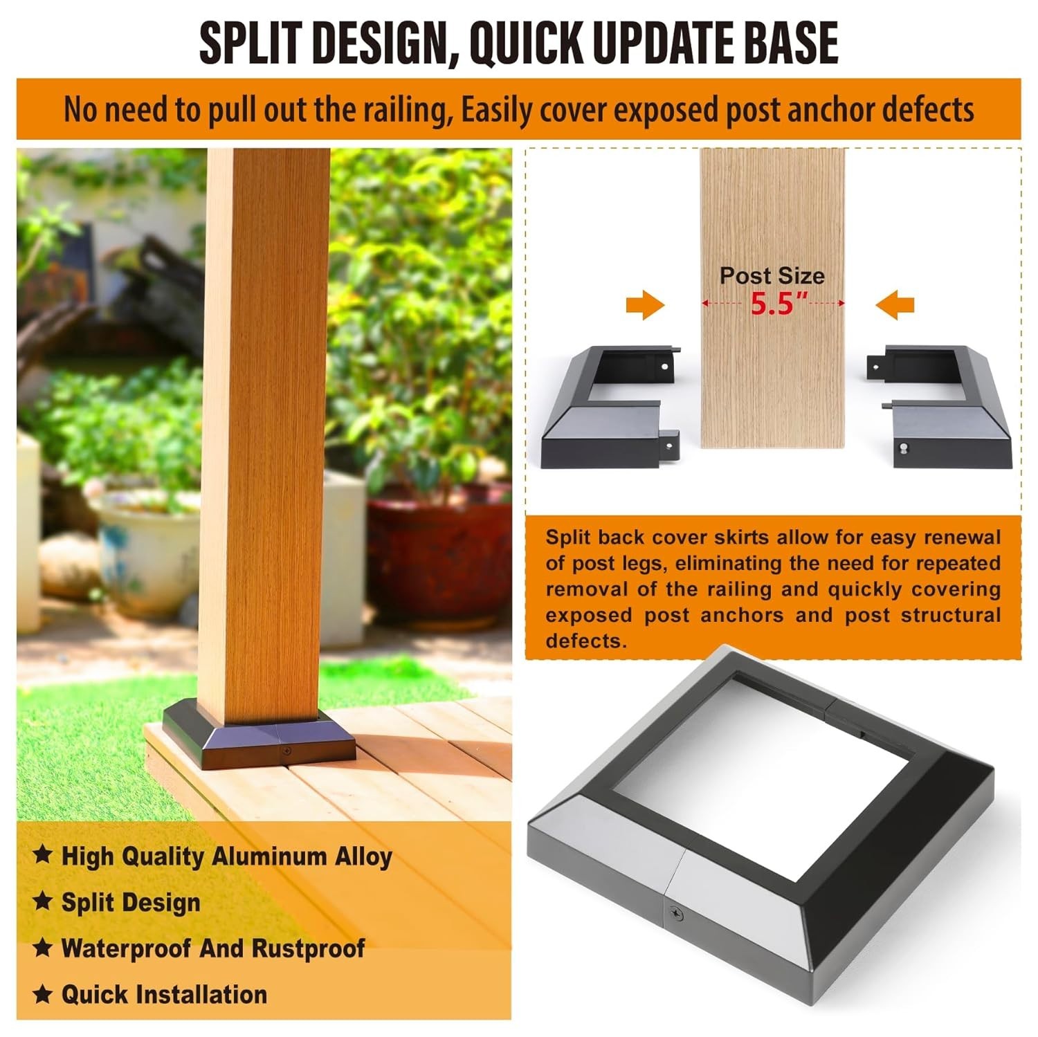 4 pcs 5.5″x5.5″ Aluminum Deck Post Base Cover, for Deck railings, Stairs, Patios