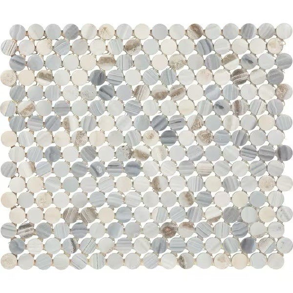 Daltile Lamora Marble Coastal Blue 11×13 Glazed Ceramic Penny Round Mosaic Tile
