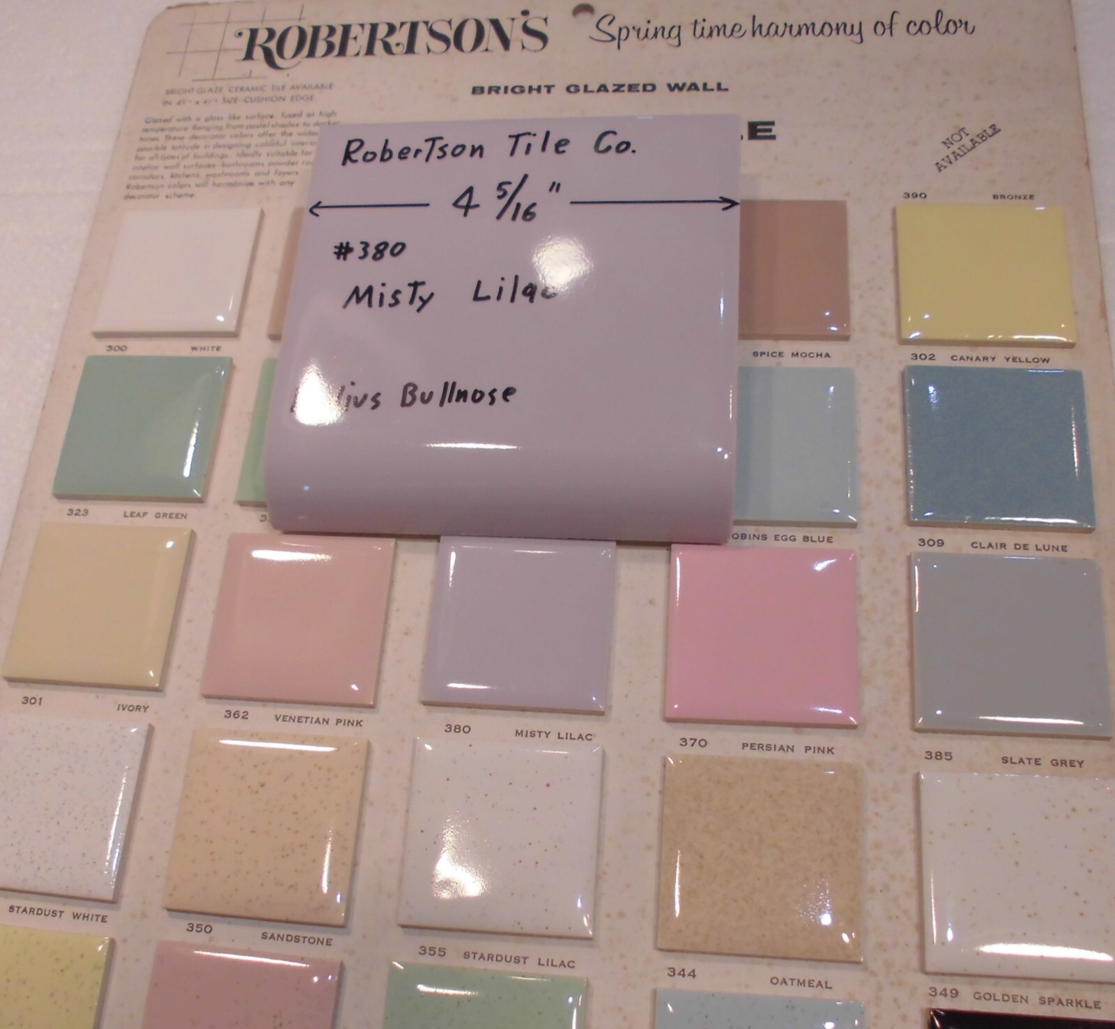 1 pc. Radius Bullnose; Misty Lilac: Glossy Ceramic Tile by Robertson 4-5/16″