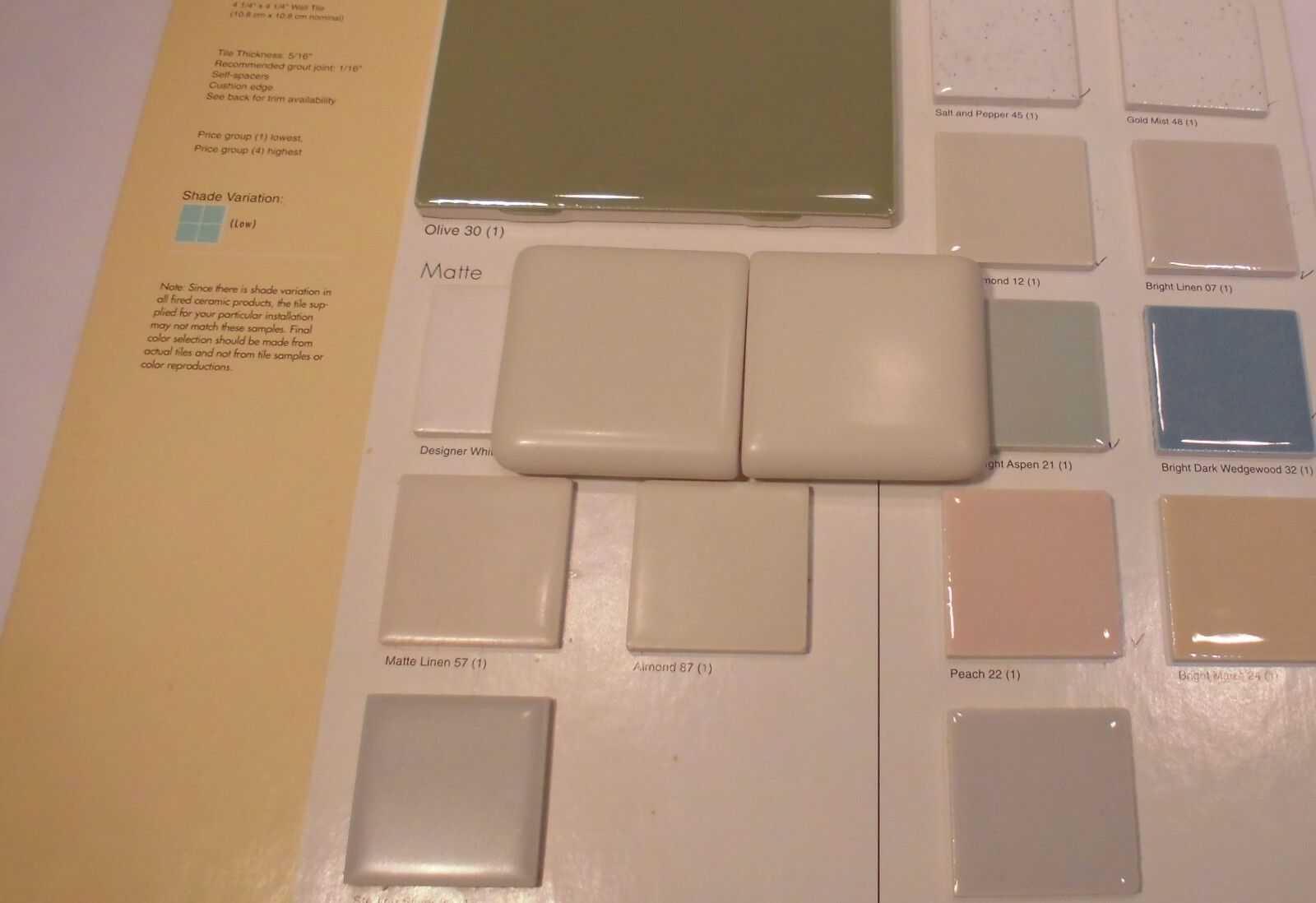 2 pcs. *Matte Almond* 2″ X 2″ X 5/16″ Ceramic Surface Bullnose Corner Tiles NEW