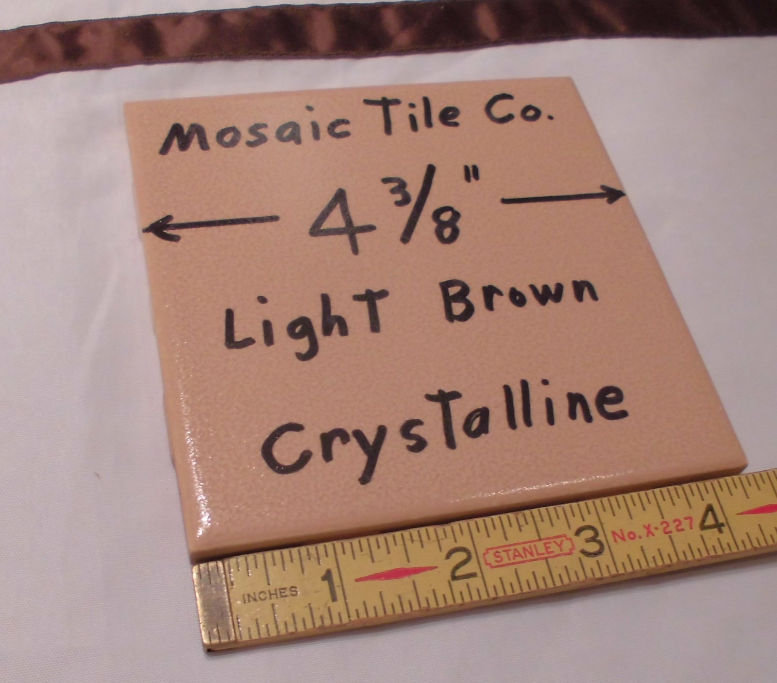 1 pc. *Light Brown* Ceramic Tile by Mosaic Tile Co. 4-3/8″ Crystalline Glazed