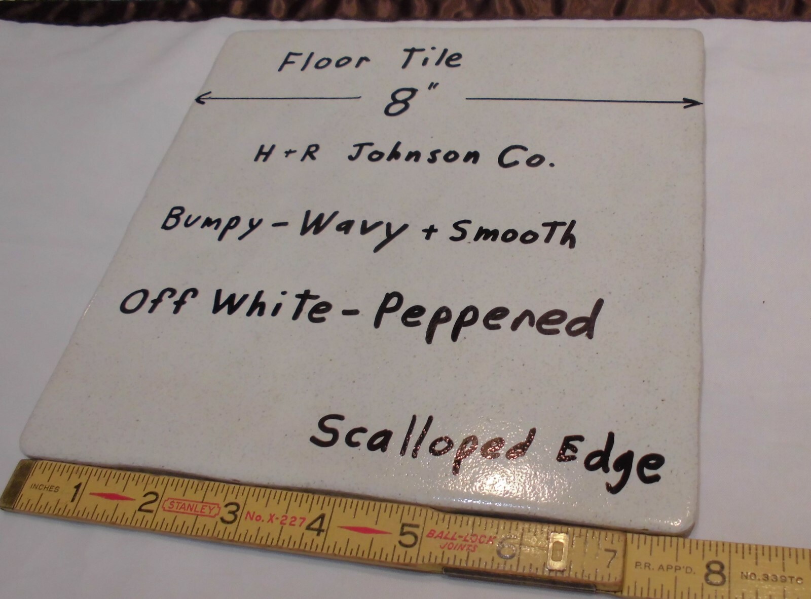 1 pc. Ceramic Floor Tile 8″ X 8″ *Off White-Peppered* Bumpy-Wavy-Scalloped NEW