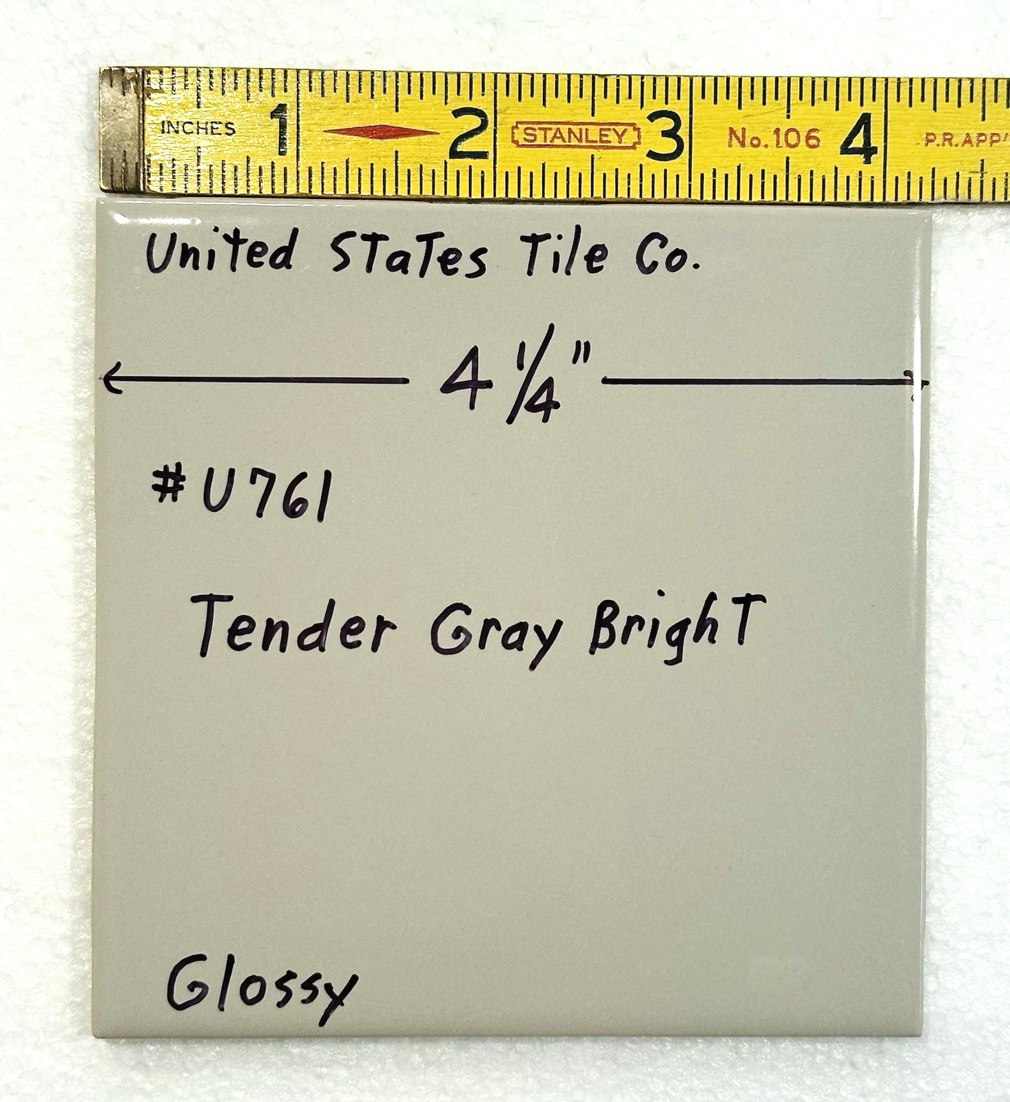 1 pc. Tender Gray: 4-1/4″ Glossy Ceramic Tile by United States Tile Co. #U-761