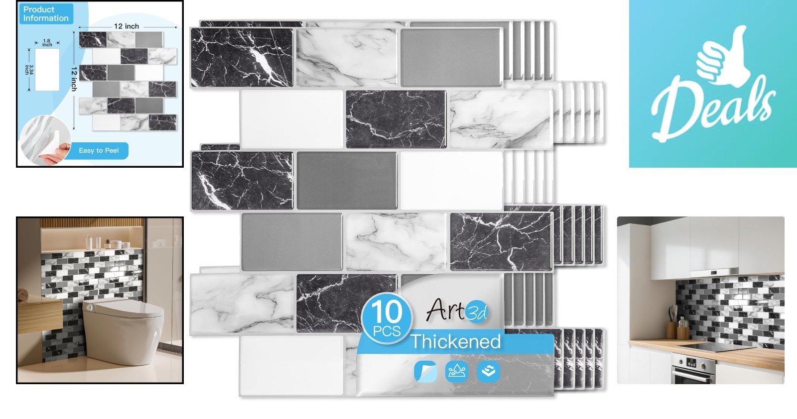 Elegant 12×12 Self-Adhesive Faux Marble Wall Tile Set – 10 Pieces