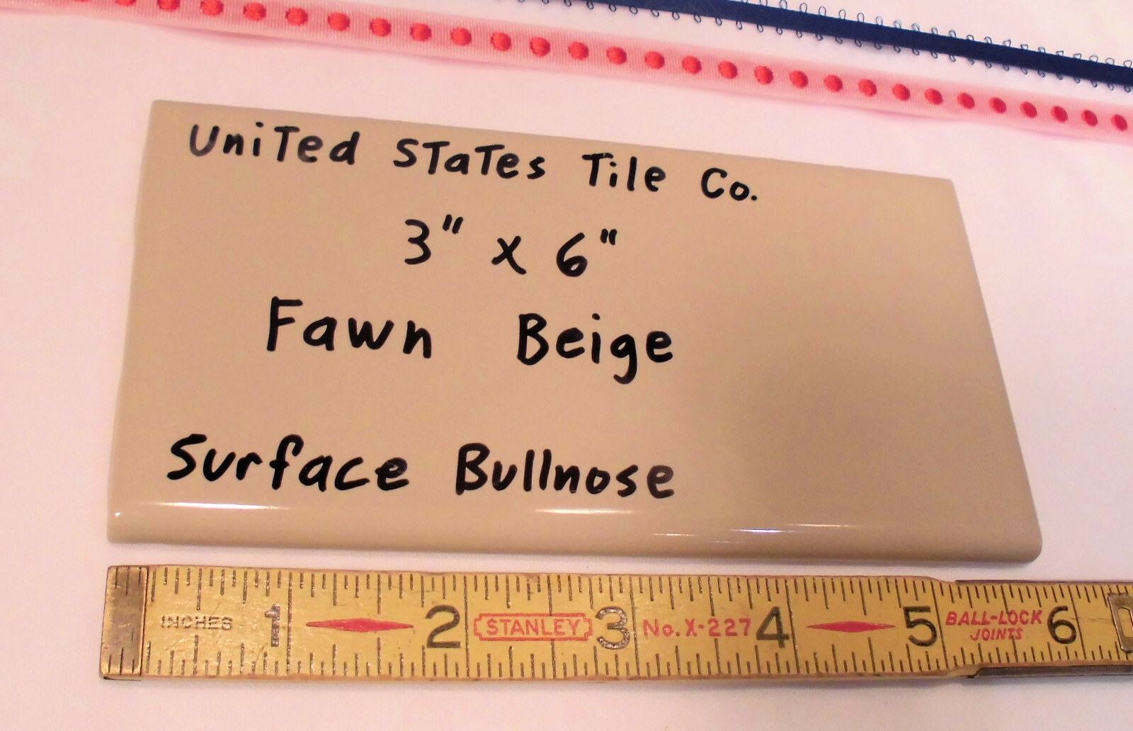1 pc. Fawn Beige: 3″ X 6″ Glossy Bullnose Ceramic Tile: New Stock, Made USA