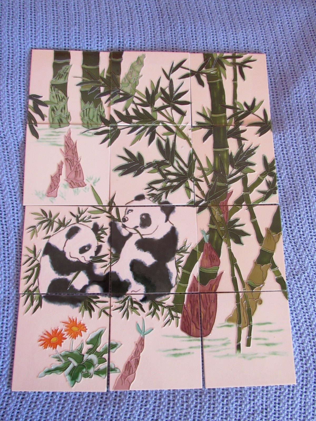 Handmade Vintage UNUSED 12 pc ceramic tile mural