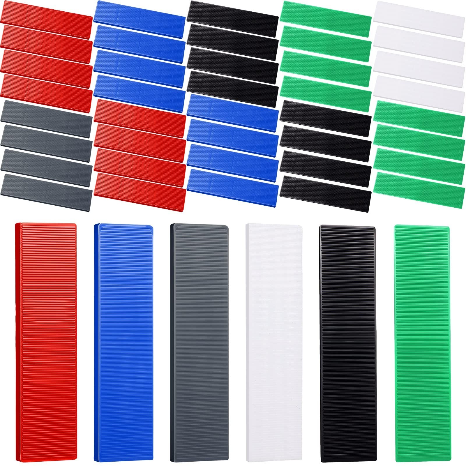 120 Pcs Plastic Flat Shims for Leveling Tiles – Multi-Color Sizes 3/64 to 1/8