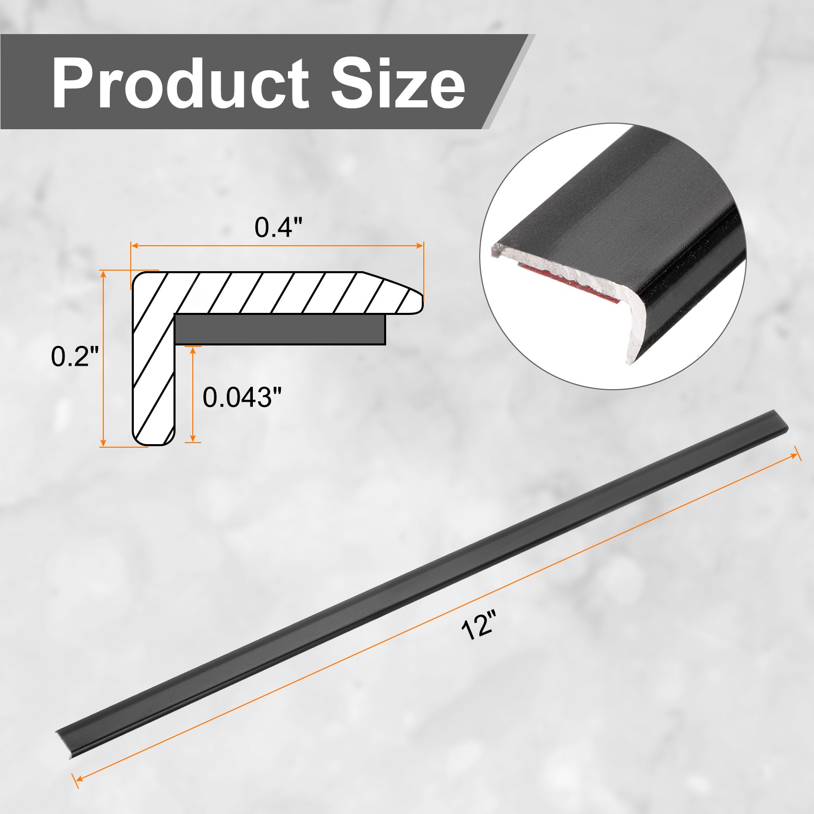 10pcs Tile Edge Trim 12″ x 0.4″ Peel and Stick Aluminum Alloy Trim Matte Black