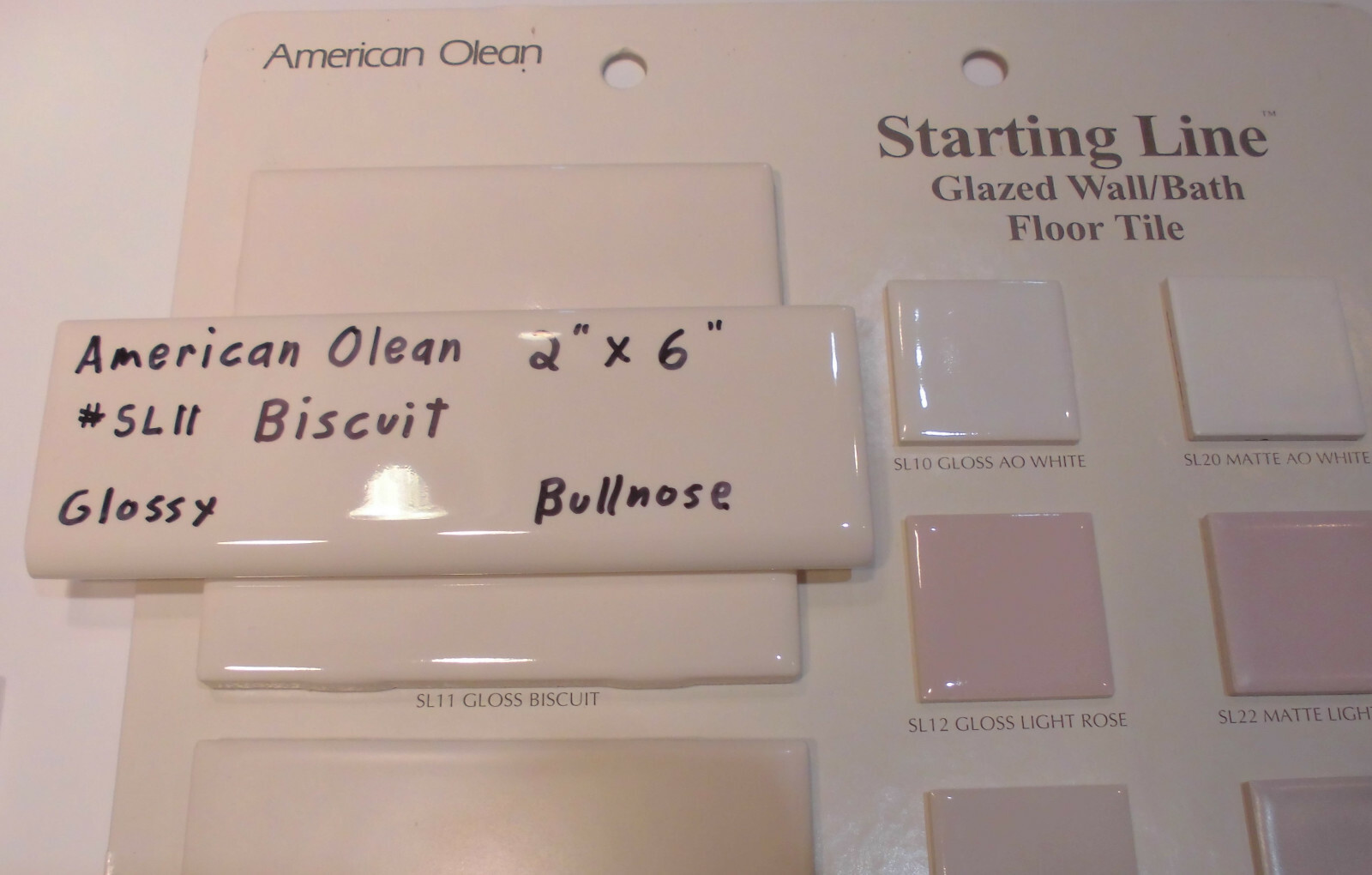 1 pc. Gloss Biscuit: 2″ X 6″ Surface Bullnose Ceramic Tile, by American Olean