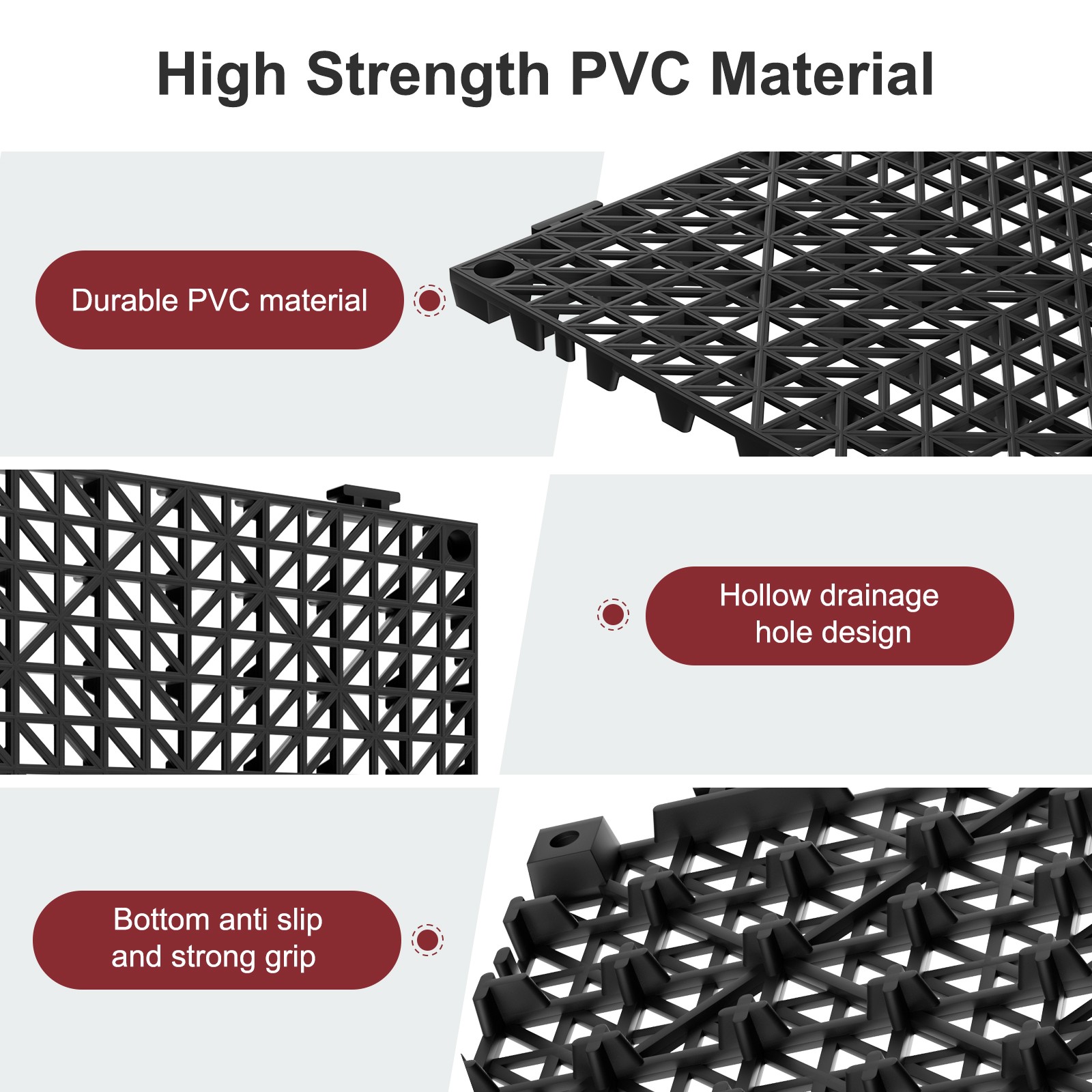 Interlocking 12″x12″ Tiles – Drainage Design in 24/36/50 Packs