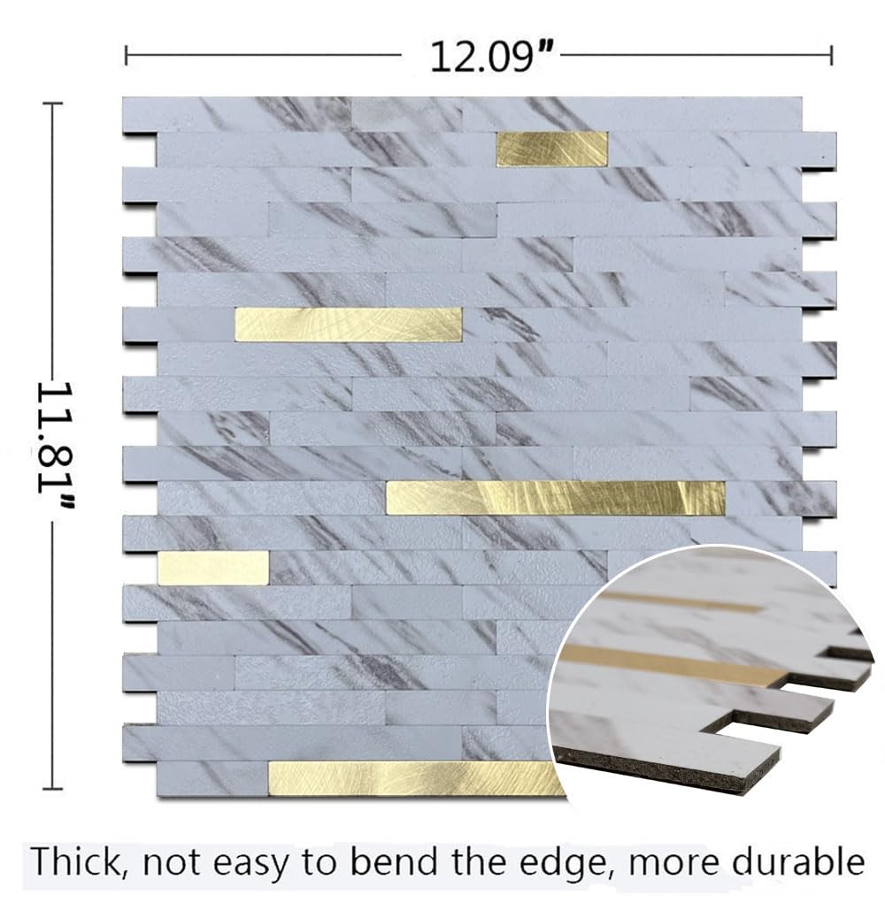 WEIMEISC 10-Sheet Peel and Stick Backsplash Tile, PVC Mixed Metal Stick on Ba…