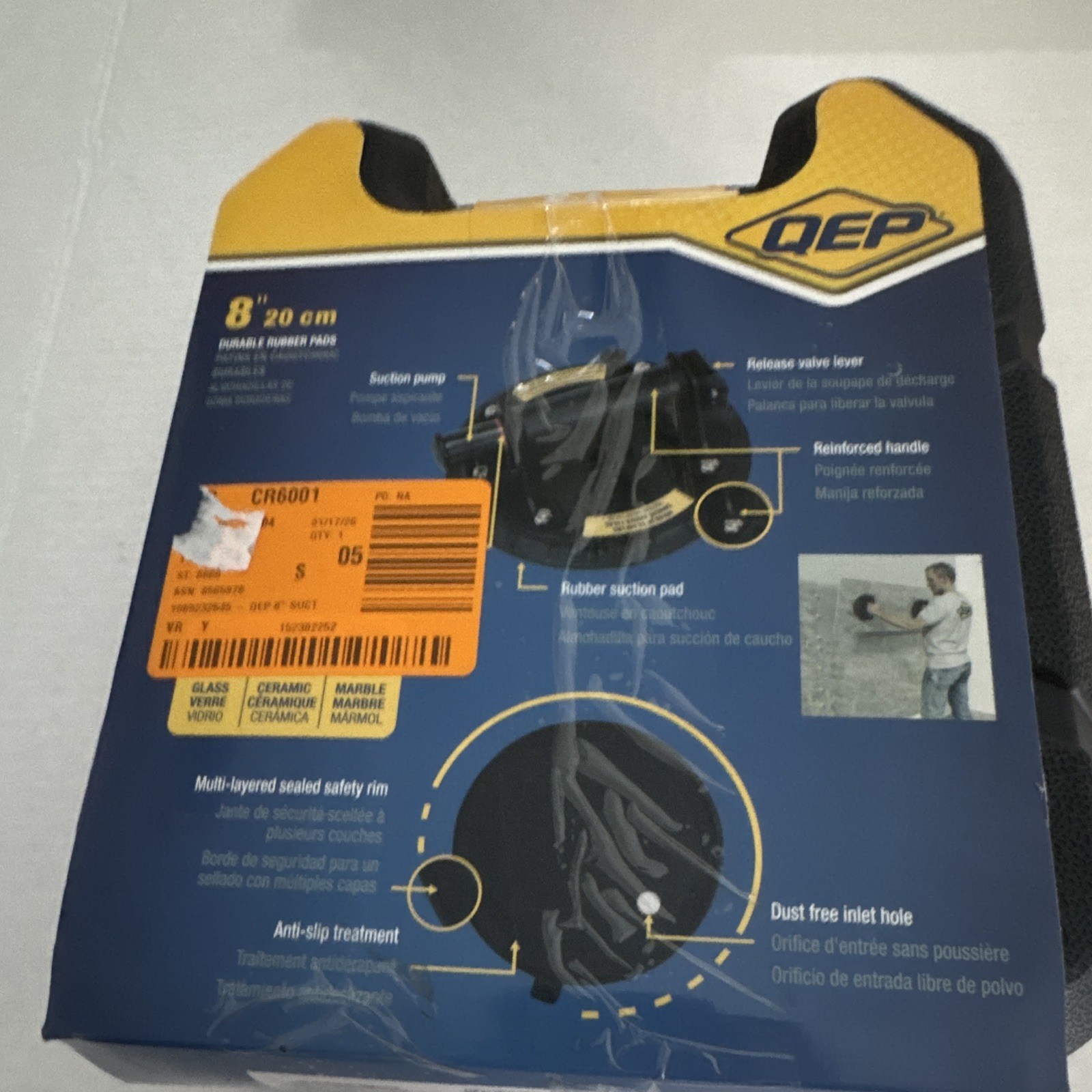 QEP 8 in Suction Cup Vacuum Pump Action Lifter, Black Rubber/Plastic