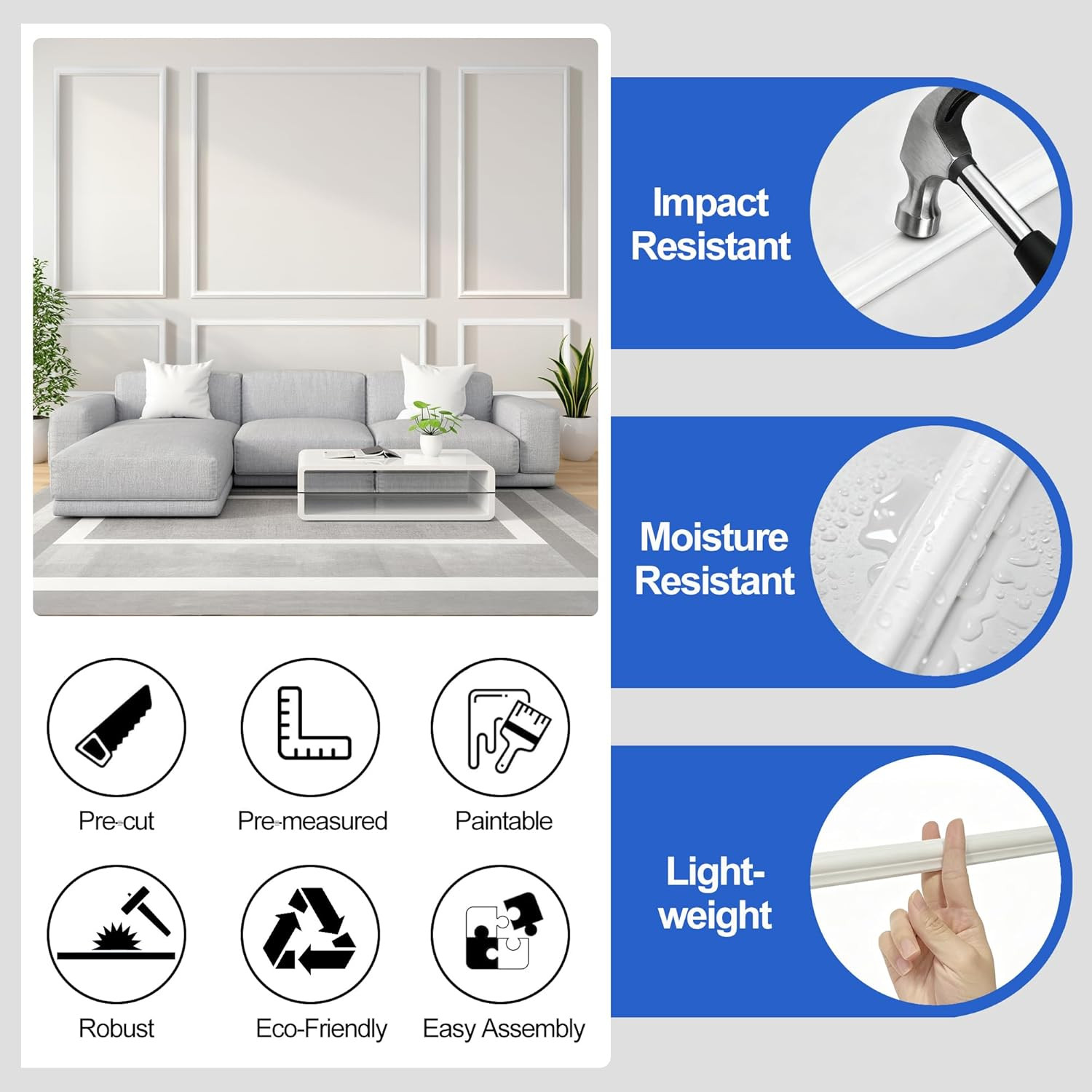 Peel and Stick 3D Wall Molding Kit – 34 Pre-Cut Panels for Easy Decor