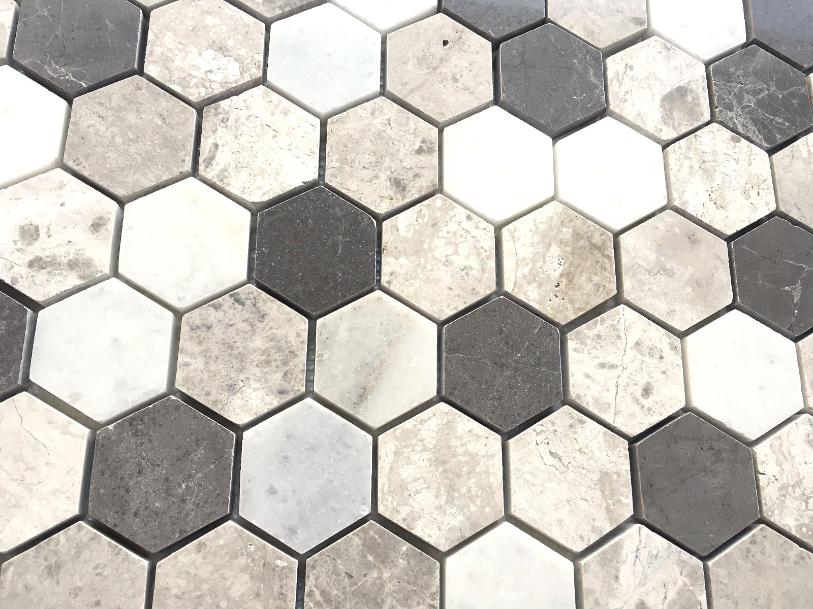 Carrara Gray Mix 2″ Hexagon Marble Mosaic Wall and Floor Tile Backsplash Bath