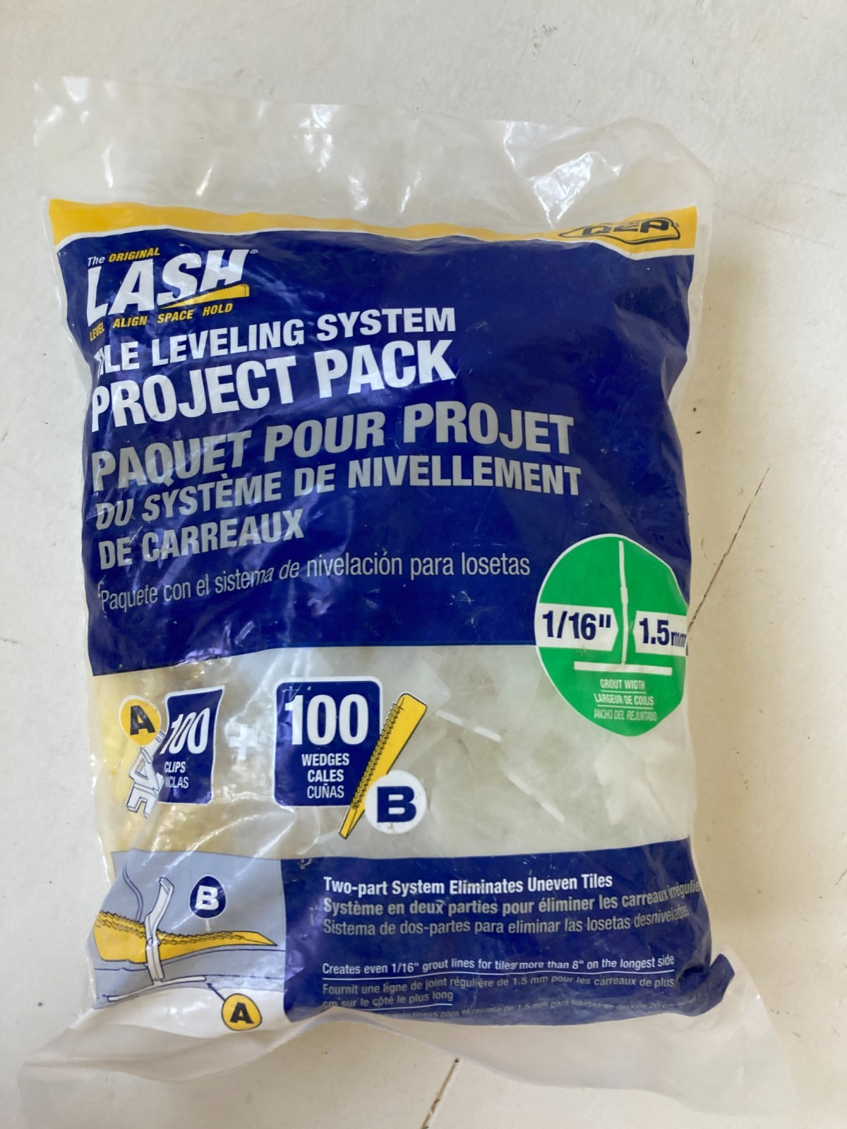QEP Lash Tile Leveling System 1/16″ Pack (100 Clips + 100 Wedges)