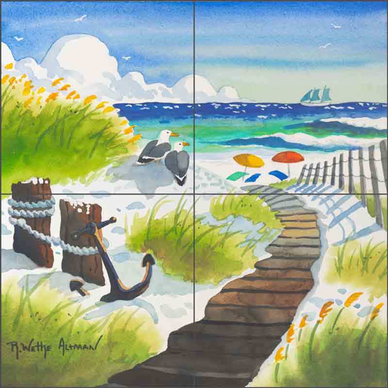 Seagull Tile Mural Altman Beach Seascape Art Ceramic Backsplash RWA011