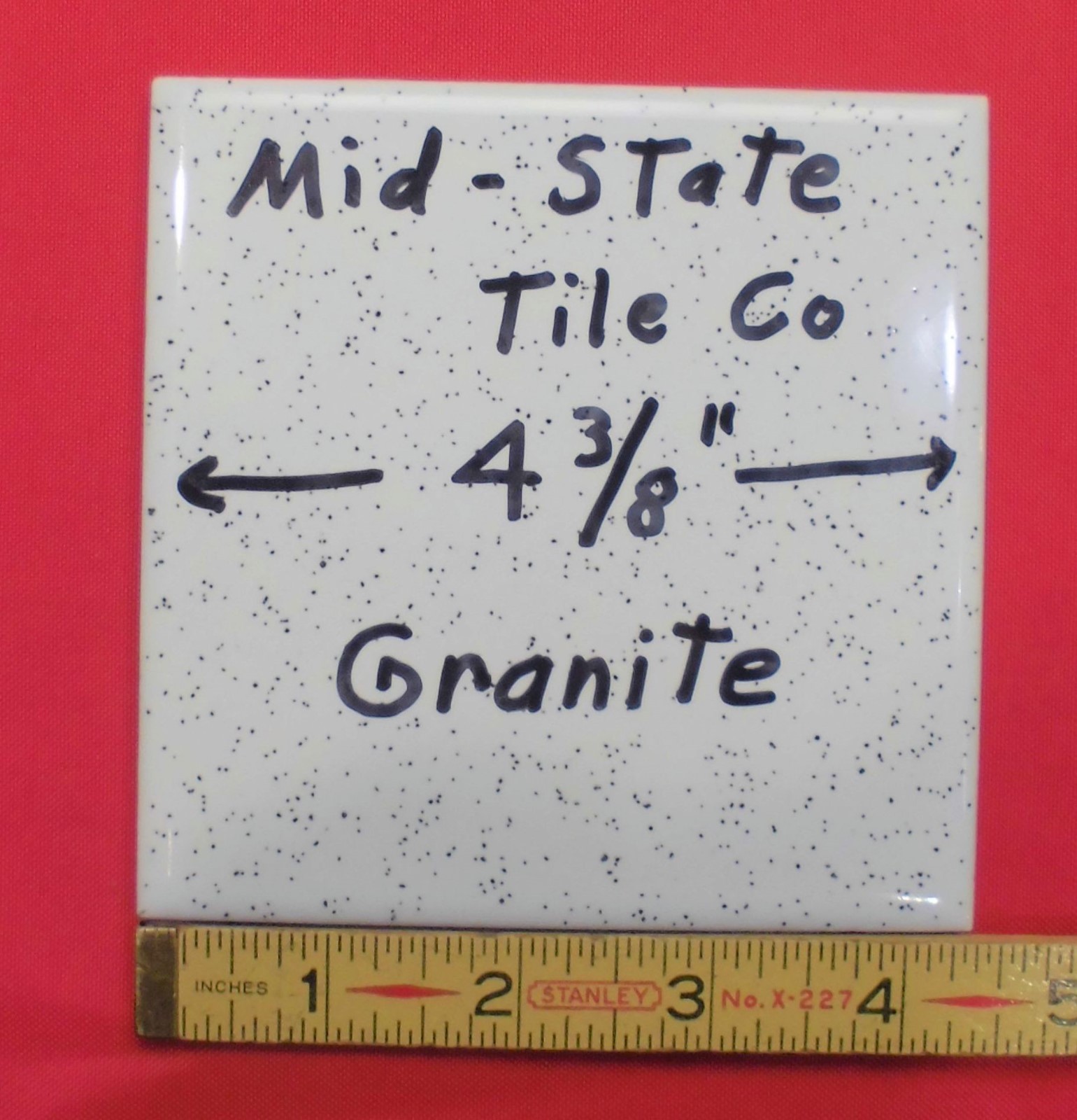 1 pc. White with dark specks…Glossy Ceramic Tile by Mid-State Co. 4-3/8″ NOS