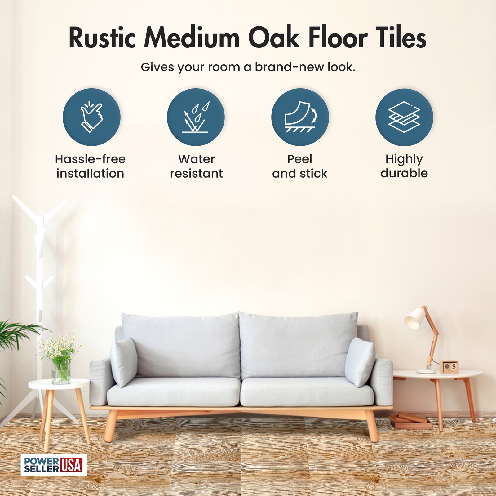 PowerSellerUSA Vinyl Self Adhesive Floor Tiles 20 PCS 12″ x 12″, Wood Grain