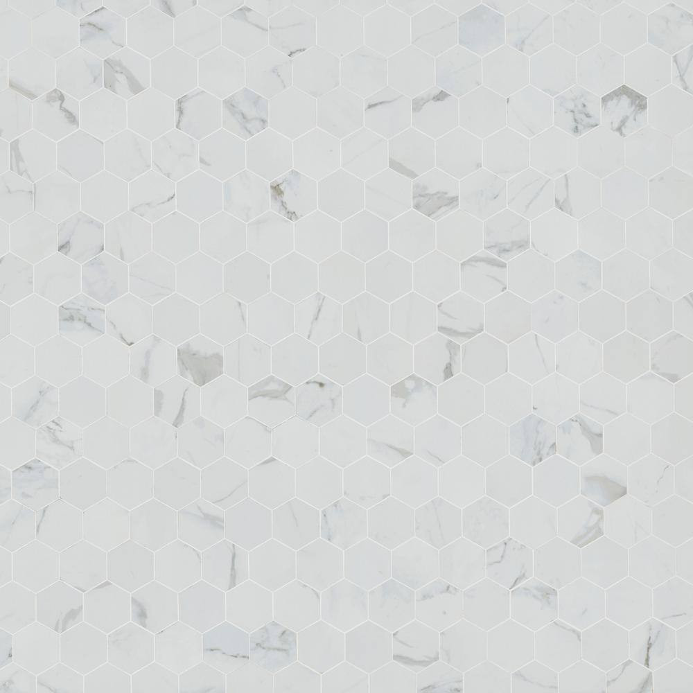Carrara 12 In. X 12 In. Polished Porcelain Mesh-Mounted Mosaic Floor and Wall Ti