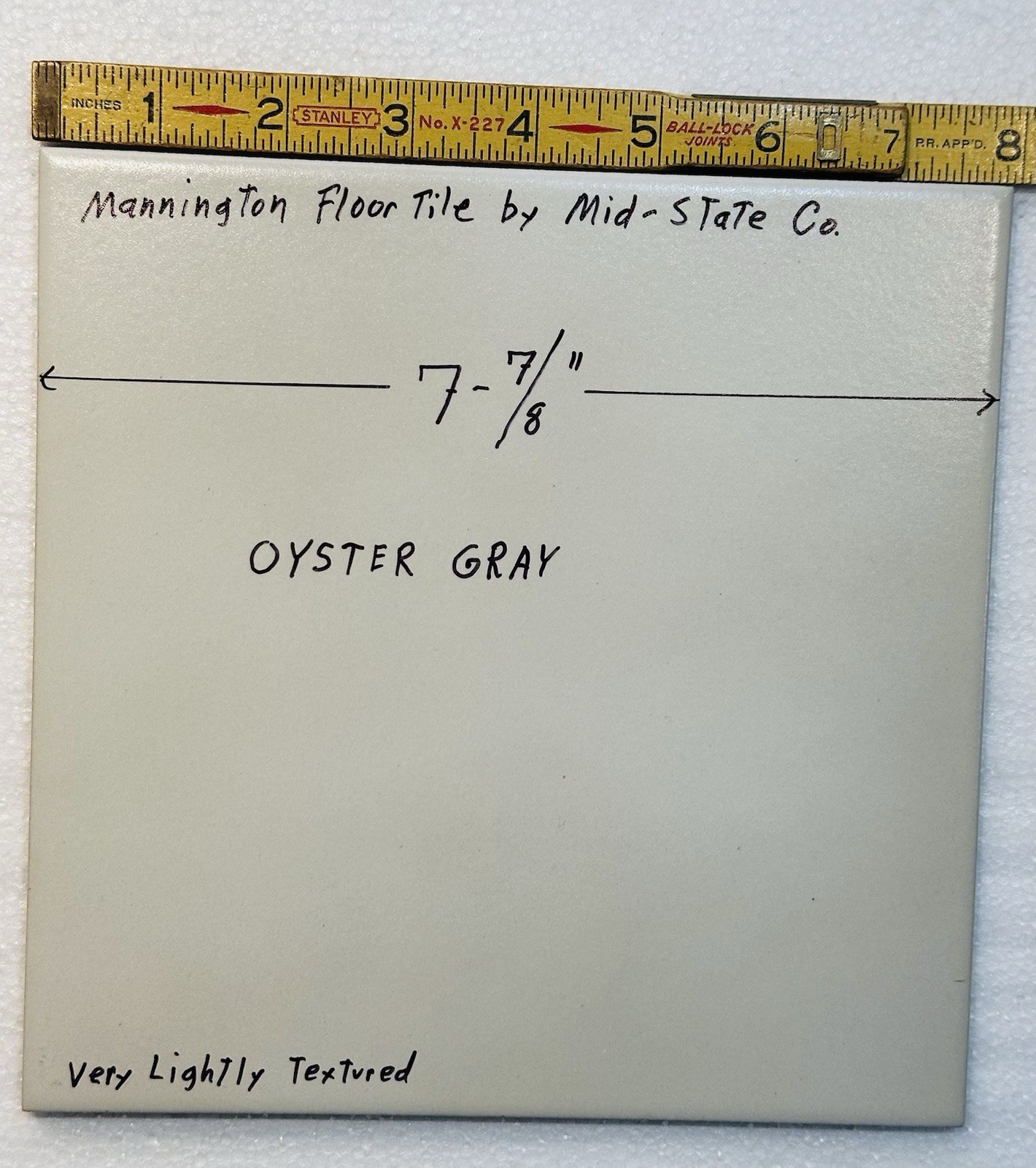 1 pc. Oyster Gray: Ceramic Floor Tile: 8″ X 8″ Lightly Textured by Mid-State Co.